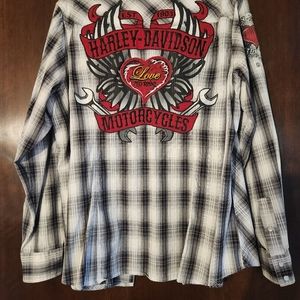 Harley Davison Womans Love To Ride Long Sleeve Button